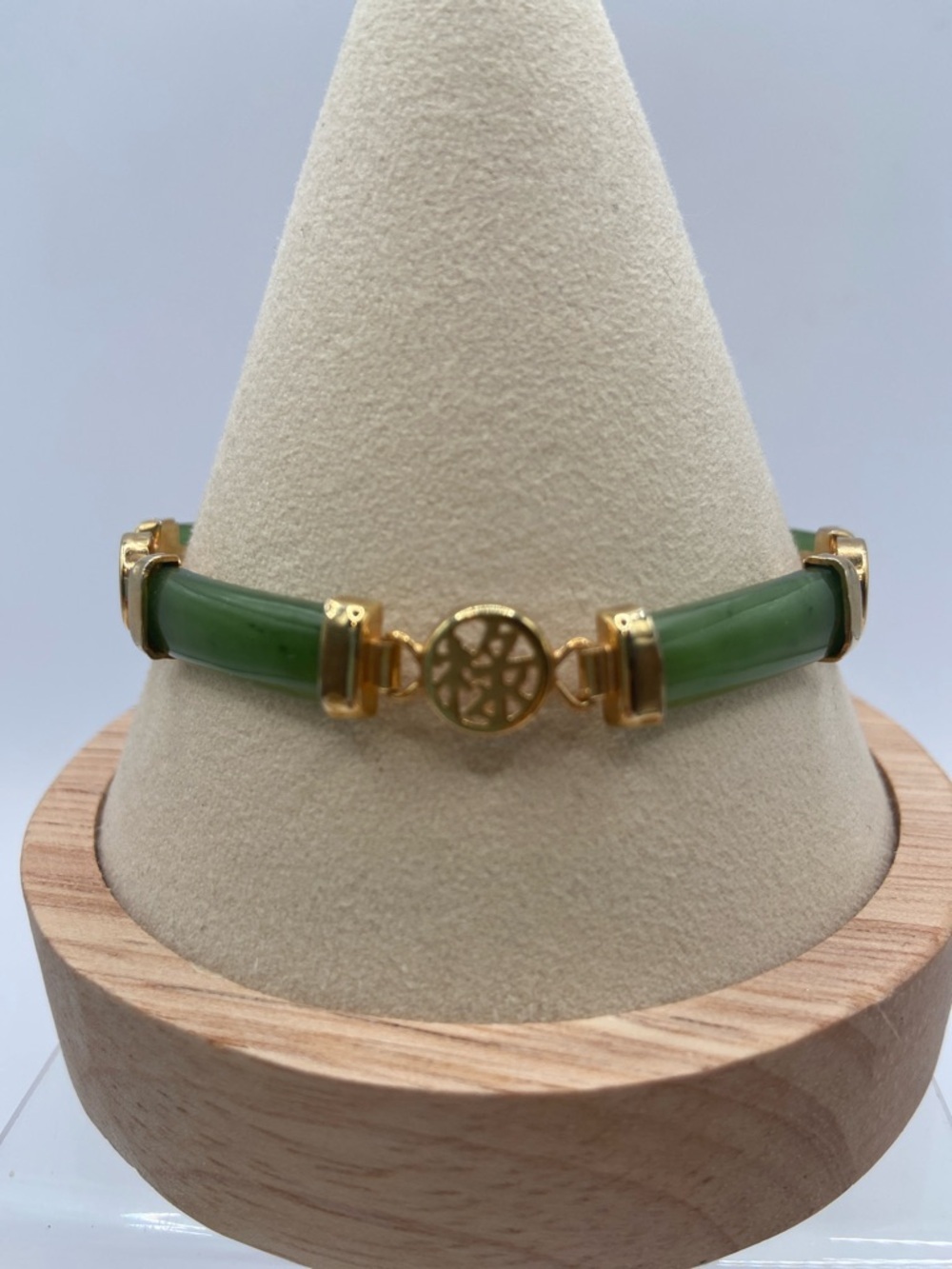 Vintage Nephrite Green Jade Segment Bar Bracelet 8”L